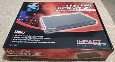 New IMPACT Acoustics 4-PORT HDMI SPLITTER WITH HDCP 1080P MODEL 40927 in the Box - Image 1 of 4