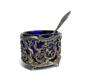 Saleron en argent et verre bleu cobalt - Poinçons Minerve, Lièvre et EP - Picture 1 of 3