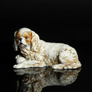 Porzellan Figur Hund Dresden Pottschappel farbig bemalt vintage dekorativ - Bild 1 von 7