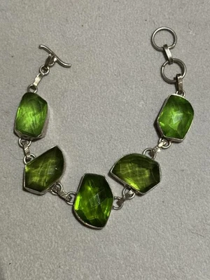 Faceted Green Quartz Silver Link Bracelet - Image 1 of 4