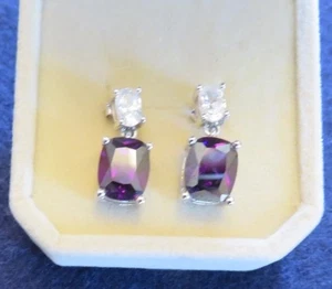 Beautiful Amethyst Earrings Set in 925 Sterling Silver w/ Polished Faceted Glass - Picture 1 of 4