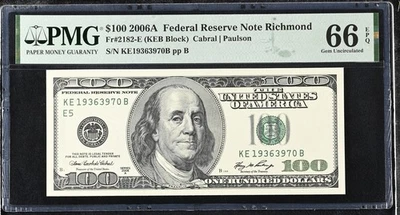United States 100 Dollars USA 2006A P 528 E Richmond Gem UNC PMG 66 EPQ - Image 1 of 3