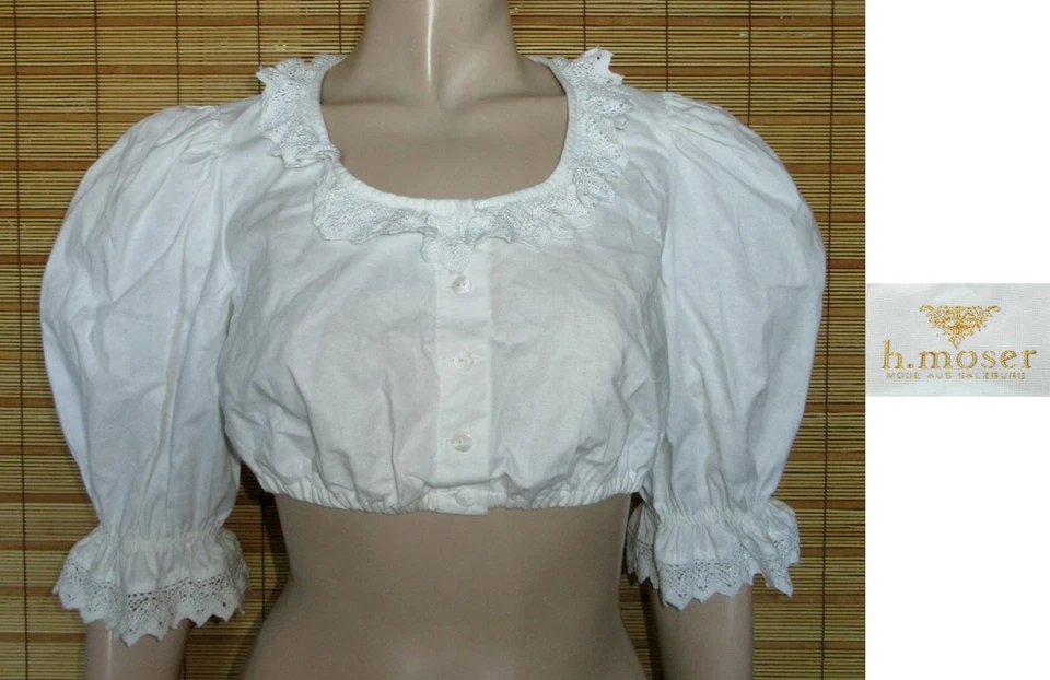 WEISSE DIRNDLBLUSE - TRACHTENBLUSE - SPITZE - COTTON - VINTAGE - H.MOSER - GR.40 - Bild 1 von 1