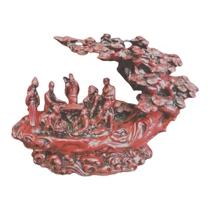 "Escultura china de resina roja de cinabrio de colección ocho inmortales cruzando el mar 6,5""" - Imagen 1 de 3