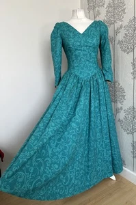 Laura Ashley Vintage 80er türkis Anlass Kleid tailliert ausgestellter Rock Ballkleid Gr 10 - Bild 1 von 13