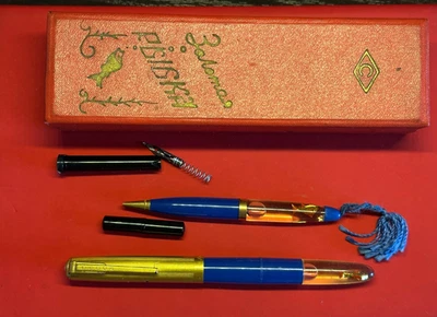 Винтажный советский ленинградский набор для письма «Золотая рыбка» — перьевая ручка и карандаш СССР - Изображение 1 из 4
