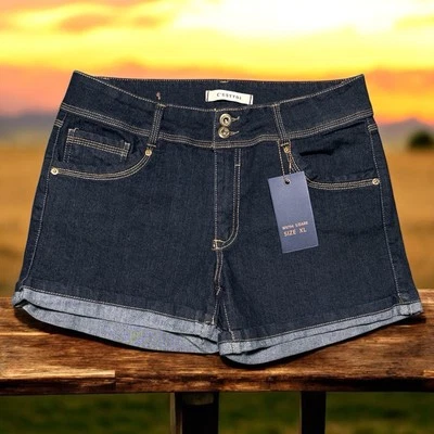 Pantalones Cortos de Jean C’ES TOI Para Mujer XL Lavado Oscuro Denim Nuevos con Etiquetas Dobladillo con Puños 5 Bolsillos Informales Foto 1 de 4