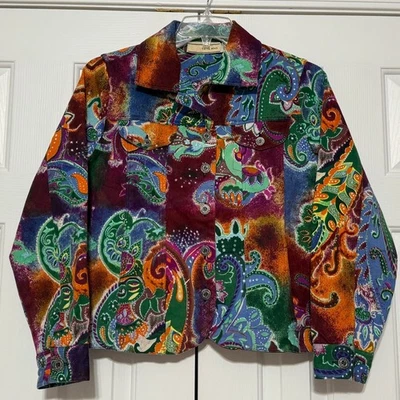 Chaqueta De Colección Y2K Carrie Allen Cachemira Floral Denim Manga Larga, Talla 14 Foto 1 de 4