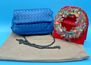 BOTTEGA VENETA MINI JODIE BAG IN BLUE INTRECCIATO LEATHER CHAIN B05786538C 🎁 - Picture 1 of 15