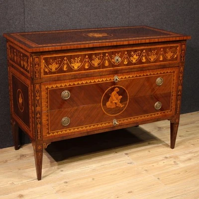 Comò in stile antico Luigi XVI XX sec cassettone intarsiato mobile cassettiera - Immagine 1 di 4