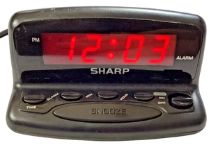 Sharp: Digital Alarm Clock w/Snooze, Red Led Lighting, (Black Color) - Picture 1 of 13