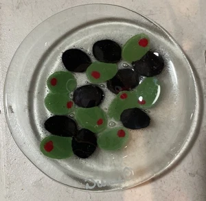 Duru Fused Glass Signed Black & Green Olives Bowl/Dish 6” - Picture 1 of 8