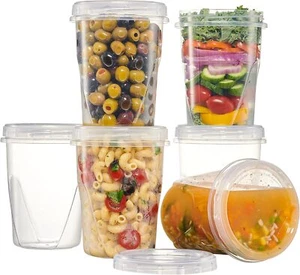 6 Pack 32oz Clear Reusable Food Storage Containers with Screw On Lid Twist Cap - Picture 1 of 4