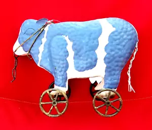CASHEL BLUE COW Metal Rolling Cow Farm Decor or Planter 9"H Pfaltzgraff Orig.TAG - Picture 1 of 9