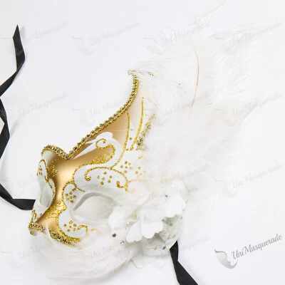 Mujeres Mascarada Veneciana Cigno Cisne Pluma Cumpleaños Mardi Gras Halloween Máscaras Foto 1 de 4