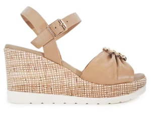 SPACE MODA 51252 SANDALI SCARPE DONNA FIBBIA CINTURINO PELLE ZEPPA CAMEL - Imagen 1 de 1