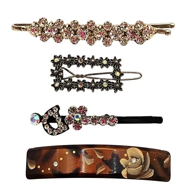 Juego de 4 pinzas para el pelo vintage para mujer pasador diamantes de imitación florales adornadas para gato Foto 1 de 4