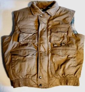 Vintage Campus Rugged Country Weste Flanell gefüttert Zip Baumwolle Khaki - Herren Gr. L - Bild 1 von 6