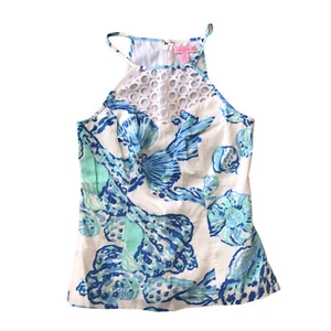 Lilly Pulitzer Meerblau Türkis Blumen Muscheln Seide Ärmellos Top Größe 00 B2 - Bild 1 von 9