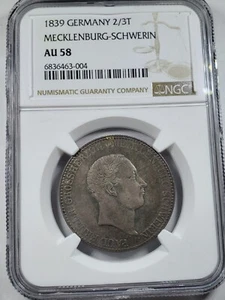 Germany Mecklenburg - Schwerin 1839 2/3 Taler NGC AU58 - Picture 1 of 4