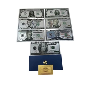 Unique 7pcs US Dollar USA Silver President Bill Banknotes Set 1 2 5 10 20 50 100 - Picture 1 of 8