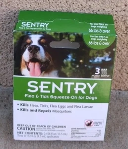 NEW! Sentry Flea & Tick Squeeze-On for LARGE Dogs 66 lbs & Over | 3 Month Supply - Picture 1 of 7