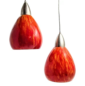 Hand Blown Glass Pendant Light Bell Shape Marbled Orange/Red Untested Wiring 5" - Picture 1 of 8