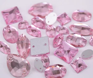 Formas Mixtas Tamaños Rosa Costura Sobre Estrás Plano Cristal Vidrio 2 Agujeros - Imagen 1 de 5