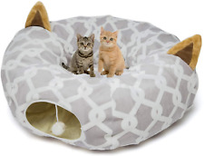 Large Cat Tunnel Bed with Plush Cover,Fluffy Toy Balls, Small Cushion and Flexib