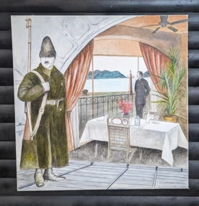 ARMED SOLDIER LAKE INTERIOR ORIGINAL PAINTING ON CANVAS SURREALIST UNUSUAL  - Picture 1 of 8