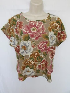 WOMANS S pink brown floral short sleeve VINTAGE BLOUSE - Picture 1 of 4