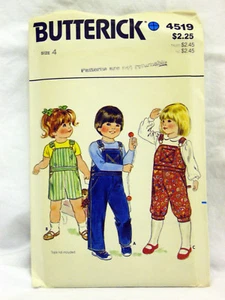 Butterick Pattern # 4519 Toddler Overalls in 3 Lengths Size 4 - UNCUT - Picture 1 of 3