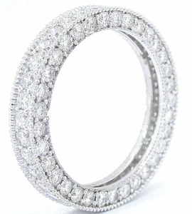 FASCIA ETERNITÀ ORO BIANCO 14K TAGLIO TONDO DIAMANTE ANNIVERSARIO DECORAZIONE FILIGRANA 1,80CTW - Foto 1 di 10