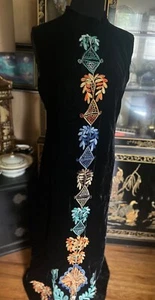 70s Black Velvet Embroidered Evening Dress Gown Whimsigoth Handmade Made Israel - Picture 1 of 16