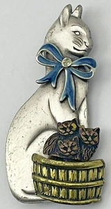 Broche Vintage Madre Gata con Bebé Gatitos Cesta Pin Mezcla Metal - Imagen 1 de 6