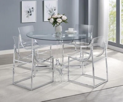 JUEGO DE MUEBLES DE MESA DE COMEDOR CON ESPEJO DE METAL CROMADO MODERNO DE 5 PIEZAS Foto 1 de 4
