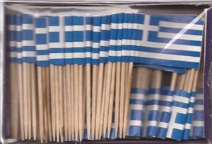 Box of 100 Greece Toothpick Flags, 100 Small Mini Greek Flag Cupcake Picks - Picture 1 of 1