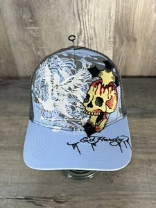 Ed Hardy Trucker Hat Embroidered Tattoo Eagle Skull Blue Sky Mesh Snapback Cap - Picture 1 of 7