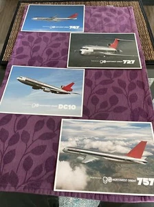 Lote de tarjetas de flota Northwest Airlines 6 1/2”x8 1/2” años 80 de 4-757/727 DC-10/747 - Imagen 1 de 4