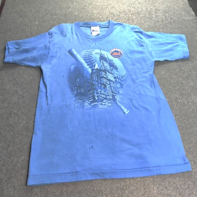 NY Mets Vtg T-shirt Twin Tower Trashed Single Stitch 18/20 Sma11 96 Pro Player - Image 1 of 4