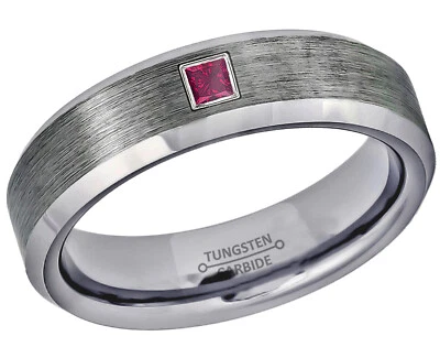 Anillo de boda de tungsteno cepillado de 0,05 quilates de corte princesa, 6 mm #038 Foto 1 de 2