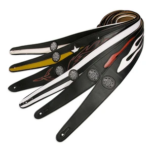 ░▒▓█ GAUCHO Silhouet Gitarrengurte █▓▒░ Leder Design Sterne Flammen schwarz weiß - Picture 1 of 7