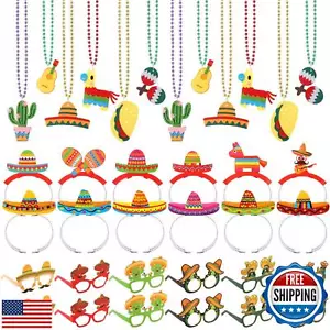 Hotop 36 Pcs Fiesta Party Decorations Sombrero Paper Hat Headbands Bead Neckl - Picture 1 of 5