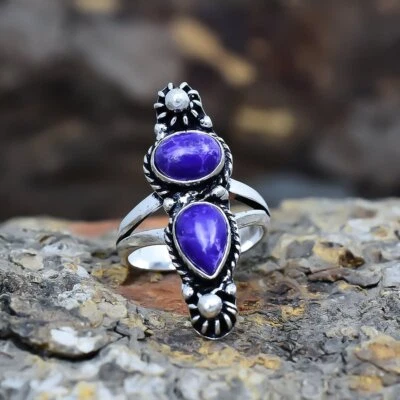 Charoit Edelstein Handgemachte Ethnische Silber Schmuckring Größe 7 RSLS763 - Bild 1 von 4