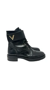 Louis Vuitton Boots Black Leather Wonderland Ranger Combat Moto Shoes Size 38 - Picture 1 of 11