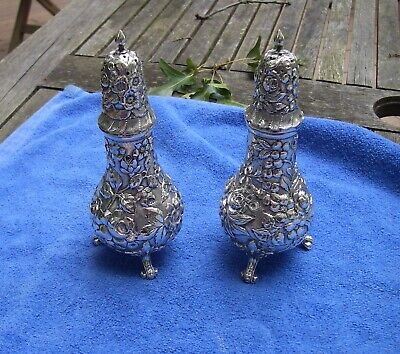 Fine BALTIMORE SILVER CO Stieff ROSE Large SALT & PEPPER SHAKERS-Dated 1905-NR • 482.86$