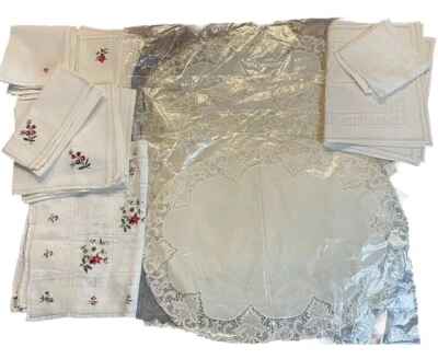 Table Linen VINTAGE Embroidered Lace Crochet Napkins Placemats Made Italy QTY 24 - Image 1 of 4