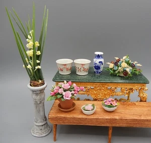 OOAK Delicate Flowers Pots & Planters Lot Artisan Dollhouse Miniature 1:12 - Imagen 1 de 11