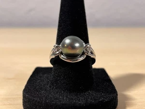 18 Karat Weißgold Tahitiperle und Diamant Ring Größe 7 US 7,1 Gramm - Bild 1 von 24