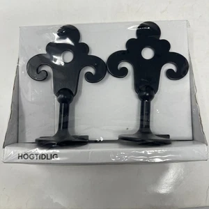 IKEA Hogtidlig Finials Black Pair Fleur de Lis Screw-On Curtain Rod 102.199.27 - Picture 1 of 4